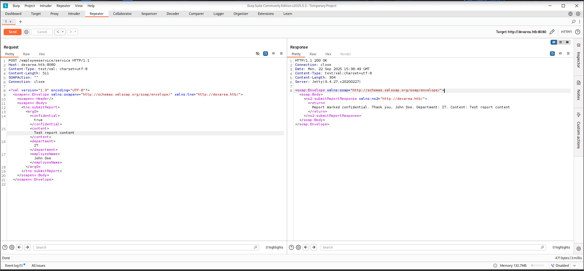 Source snippet showing the submitReport SOAP operation