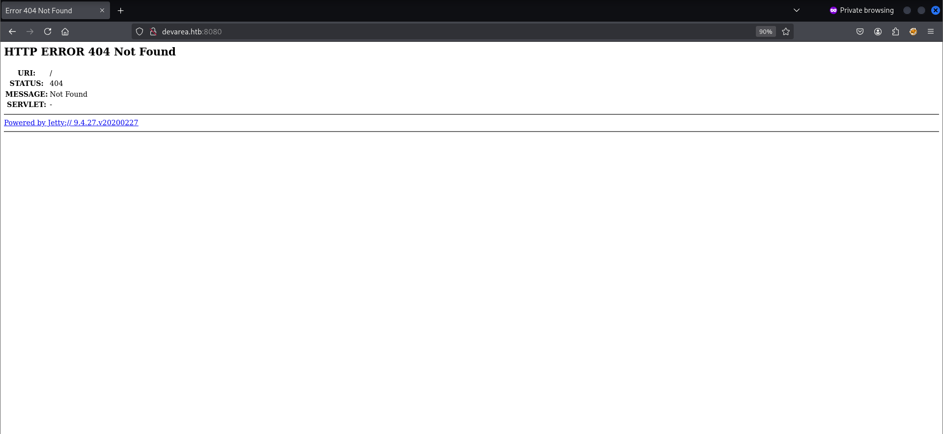 Jetty default 404 page on port 8080