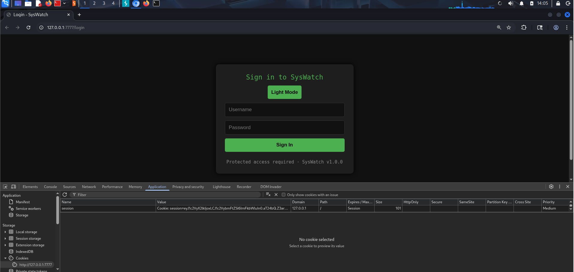 Setting the forged session cookie via DevTools