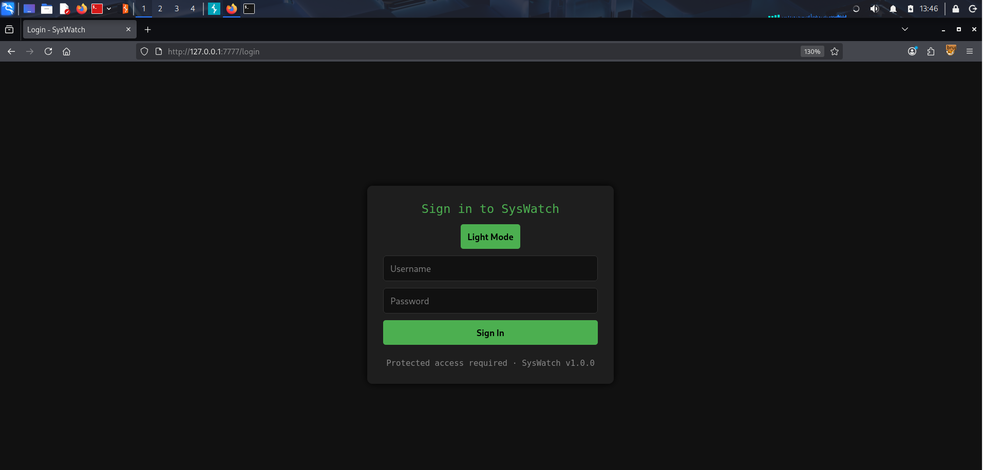 SysWatch login page